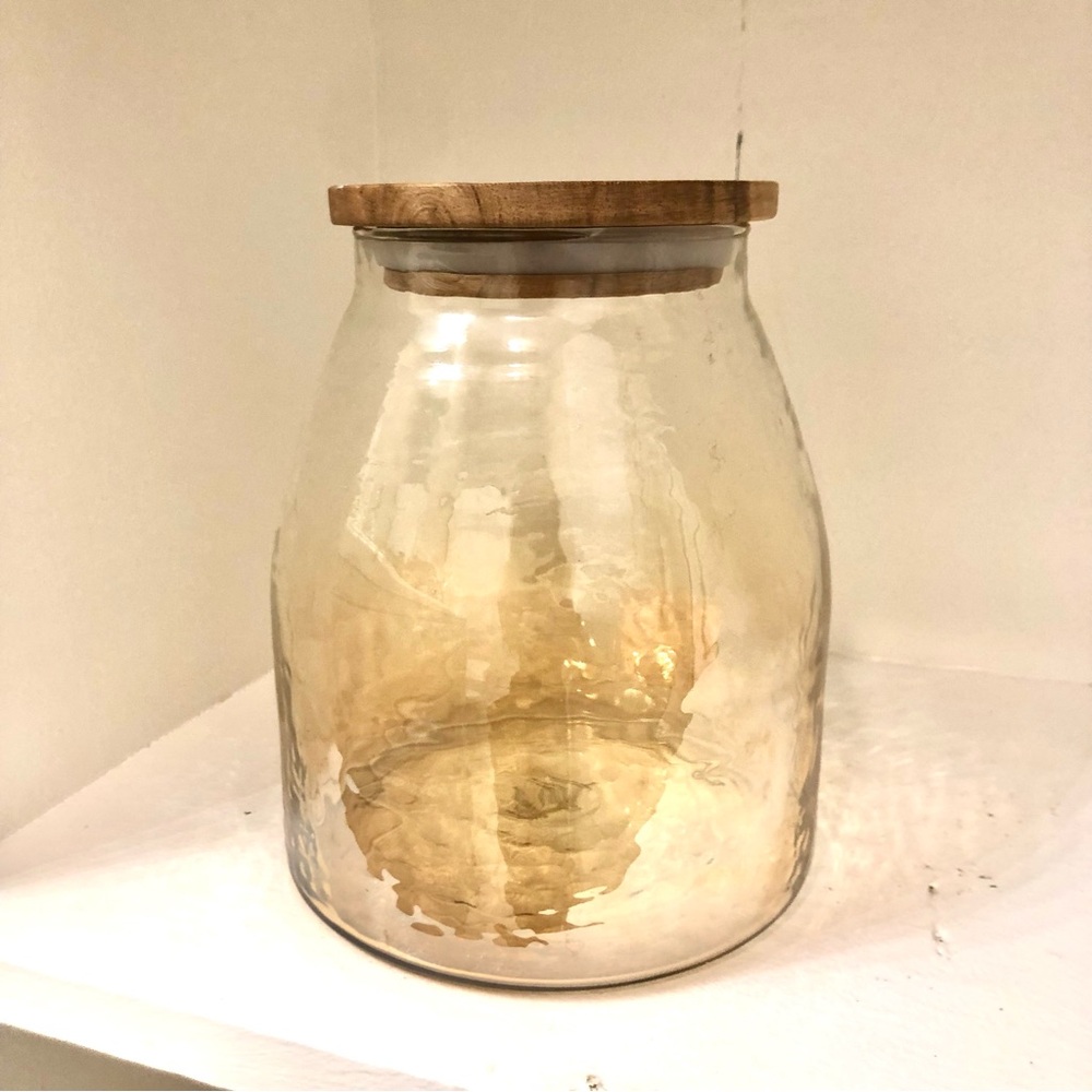 Hammered Amber Glass Jar with Wooden Lid